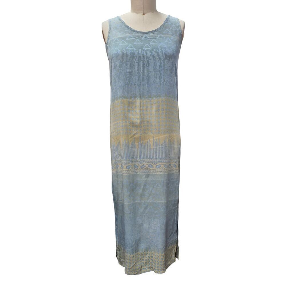 80s VTG Chico's Design  Rayon Sleeveless Maxi Dress Green/Blue Ombre  1( S)